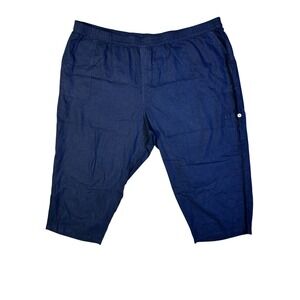 Susan Graver PURE -Linen Blend Pull-on Wide Leg Crop Cargo Pants Women's Size 4X